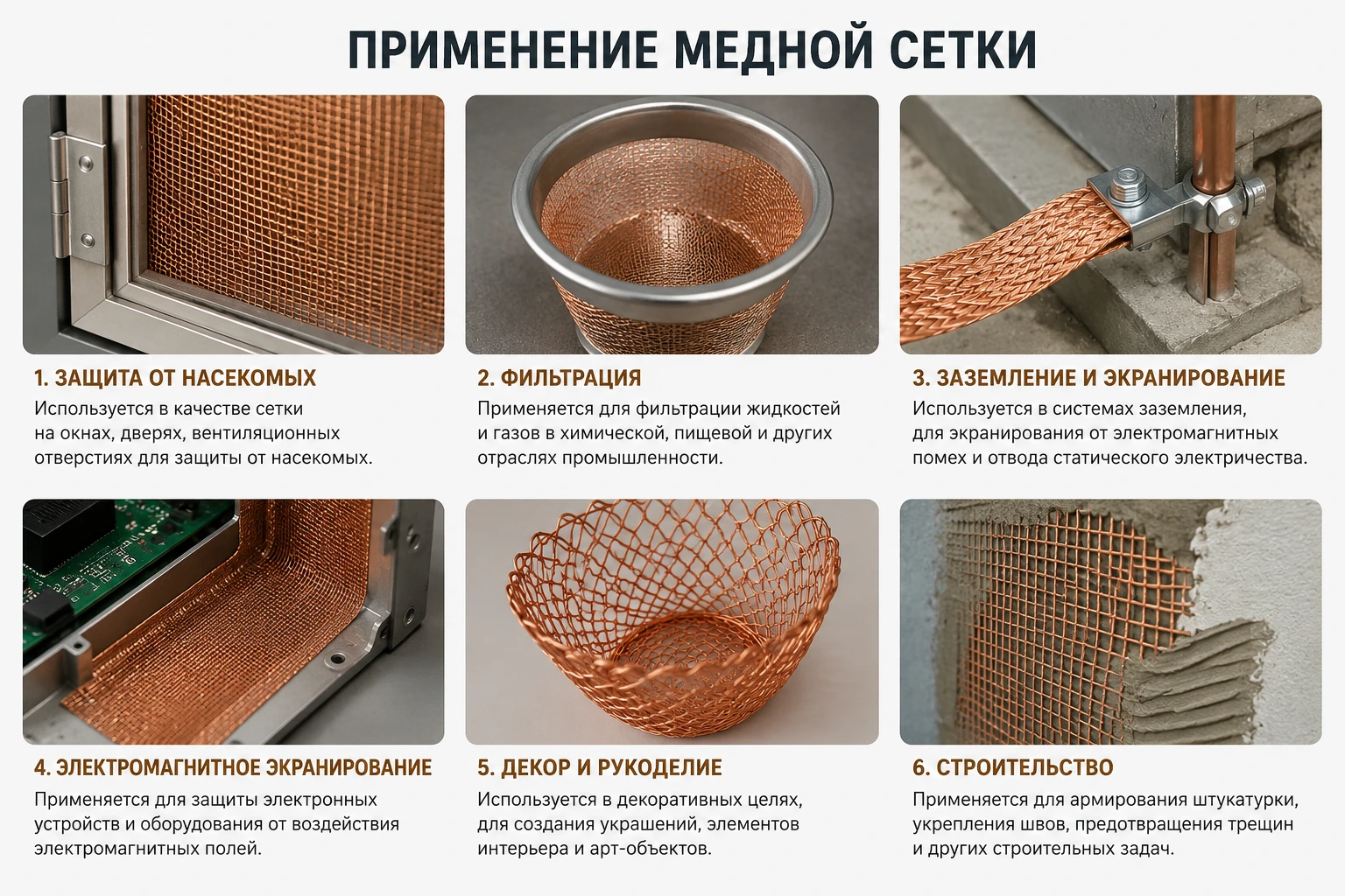 Применение медной сетки